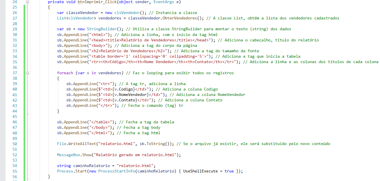 Formulário de Relatório de Vendedor HTML