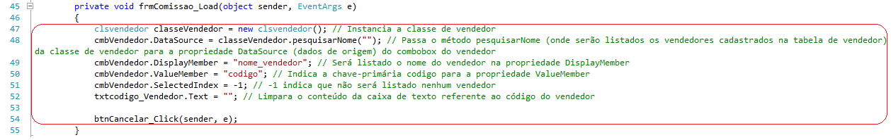 Form Comissão - Evento Load