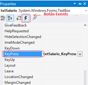 Botão Events - KeyPress