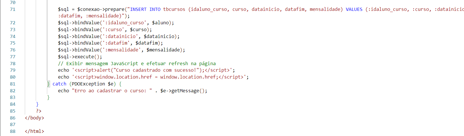 Cadastro de Cursos - Parte 3