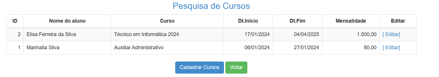 Pesquisa de Cursos - Parte 1