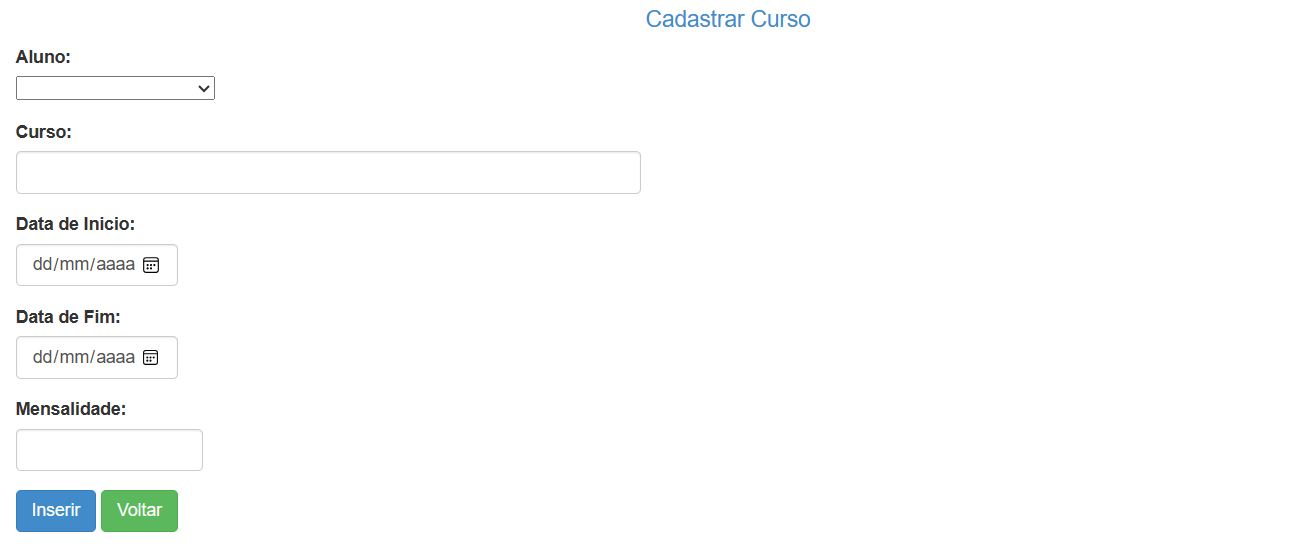 Cadastro de Cursos - Página