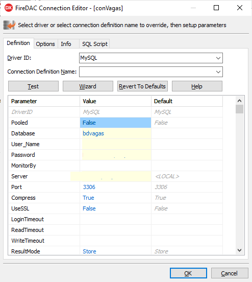 tfdconnection configuração