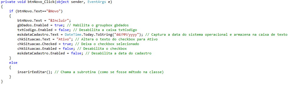 Form Cliente - Botão Novo